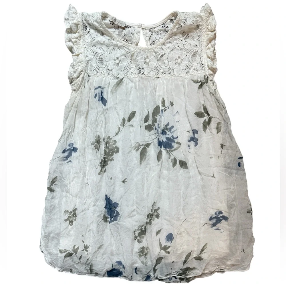 100% Silk Bellambra Made in Italy Floral Blouse - Lace Yoke- Size Large - Picture 2 of 9